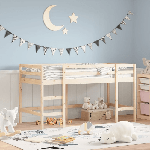 Letto Soppalco con Scala Bambini 90x190 cm Legno Massello Pino