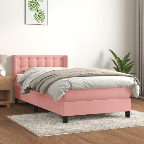 vidaXL Giroletto a Molle con Materasso Rosa 90x200 cm in Velluto