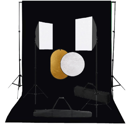 vidaXL Kit per Studio Fotografico con Set Luci, Fondale e Riflettore