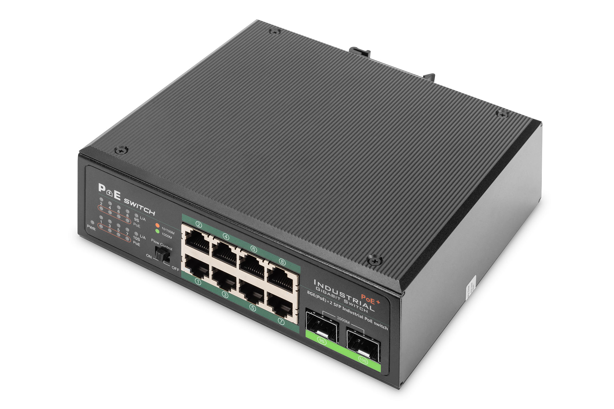 Digitus SWITCH INDUSTRIALE 8 PORTE GIGABIT POE CON 2 SFP IEEE802.3af/at, DIN RAIL Digitus Switch industriale a 8 porte Gigabit PoE, non gestito, 2 upl