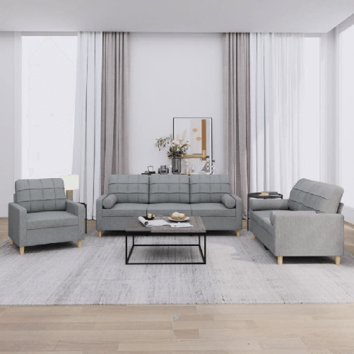 vidaXL Set Divani 3 pz con Cuscini Grigio Chiaro in Tessuto