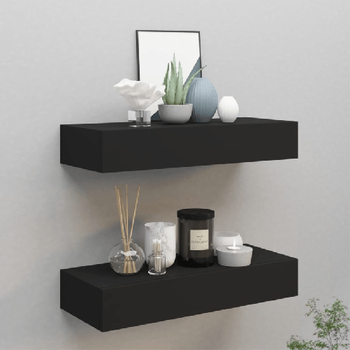 vidaXL Scaffali con Cassetti da Parete 2 pz Neri 60x23,5x10 cm MDF