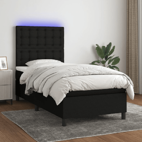 vidaXL Letto a Molle con Materasso e LED Nero 80x200 cm in Tessuto