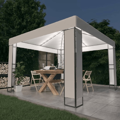 vidaXL Gazebo con Tetto Doppio e Stringa di Luci LED 3x3 m Bianco