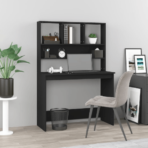 vidaXL Scrivania con Mensole Nera 102x45x148 cm in Legno Multistrato
