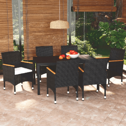 vidaXL Set da Pranzo per Giardino 7 pz con Cuscini Polyrattan Nero