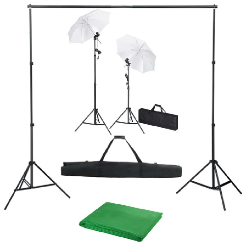 vidaXL Kit Studio Fotografico con Fondale Luci e Ombrelli
