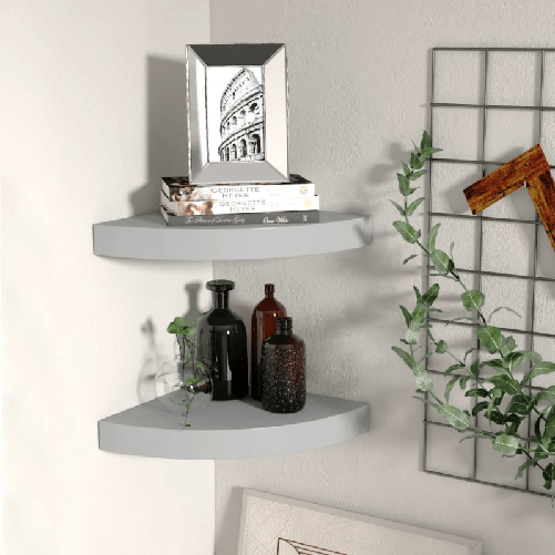 vidaXL Scaffali Angolari a Parete 2 pz Grigi 25x25x3,8 cm MDF