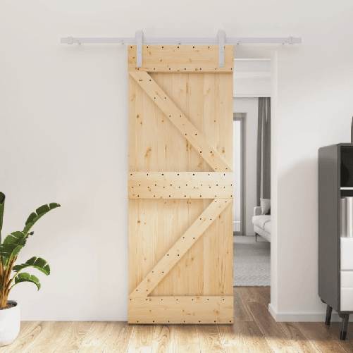 vidaXL Porta Scorrevole con Set Hardware 80x210 cm Legno Massello Pino