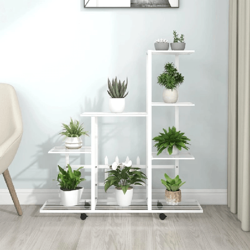 vidaXL Portapiante con Ruote 94,5x25x92,5 cm Bianco in Metallo