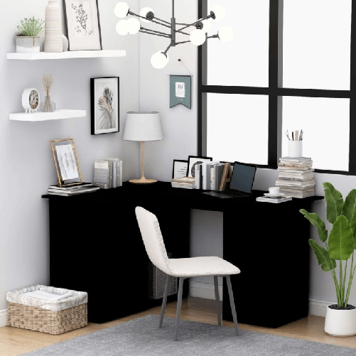 Scrivania ad Angolo Nera 145x100x76 cm in Truciolato