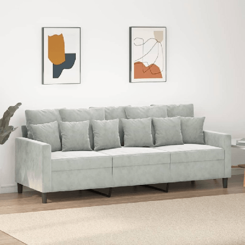 Divano a 3 Posti Grigio Chiaro 180 cm in Velluto