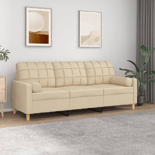 vidaXL Divano a 3 Posti con Cuscini Crema 180 cm in Tessuto