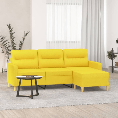 vidaXL Divano a 3 Posti con Poggiapiedi Giallo Chiaro 180cm in Tessuto