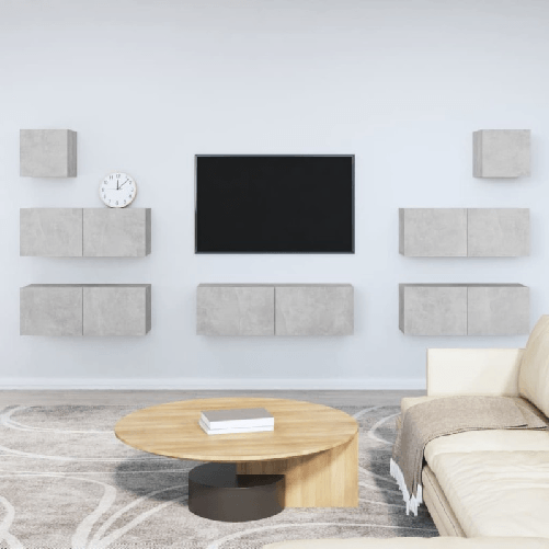 vidaXL Set di Mobili Porta TV 7 pz Grigio Cemento in Legno Multistrato