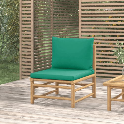 vidaXL Divano Centrale da Giardino con Cuscini Verdi in Bambù