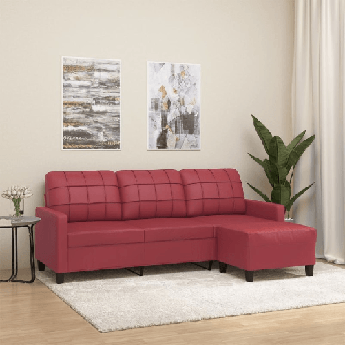 vidaXL Divano a 3 Posti con Poggiapiedi Rosso Vino 180cm in Similpelle