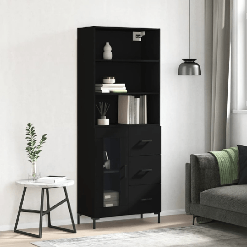 vidaXL Credenza Nera 69,5x34x180 cm in Legno Multistrato