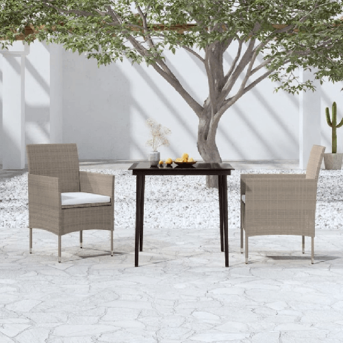 vidaXL Set da Pranzo per Giardino 3 pz con Cuscini Beige e Nero