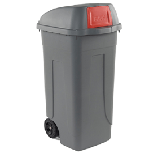 MobilPlastic Bidone mobile Push - con coperchio - 49x54x95 cm - 100 L - grigio/rosso - Mobil Plastic