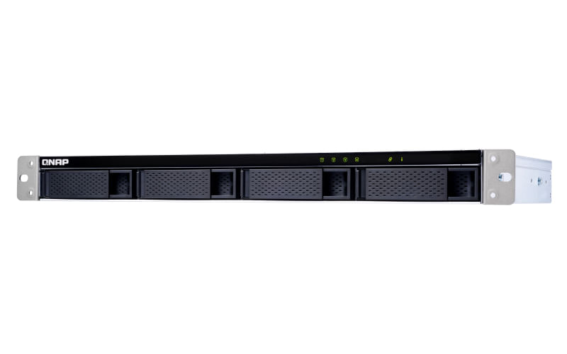 QNAP JBOD TL-R400S, 4 bay 1U rackmount SATA JBOD expansion unit with a QXP-400eS-A1164 PCIe SATA host card and 1 SFF-808 QNAP TL-R400S contenitore di