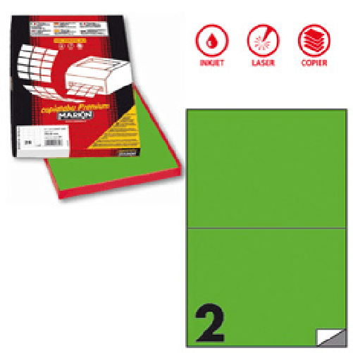 MARKIN Etichetta adesiva C/509 verde fluo 100fg A4 210x148,5mm (2et/fg) Markin