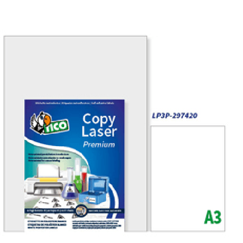 TICO Poliestere adesivo LP3P bianco 250fg A3 297x420mm (1et/fg) laser Tico