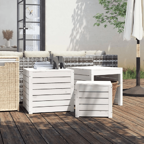 vidaXL Set Cassette da Giardino 3 pz Bianco in Legno Massello di Pino