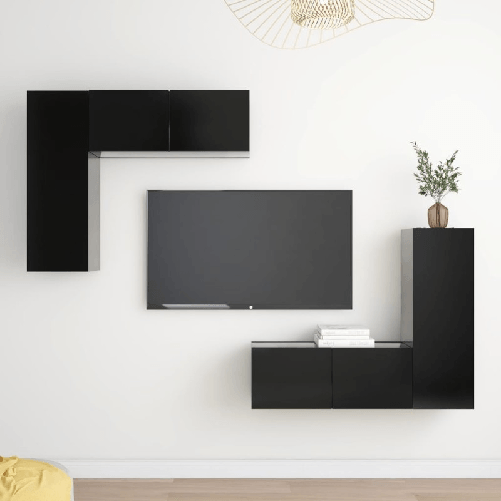 vidaXL Set Mobile TV 4 pz Nero in Truciolato