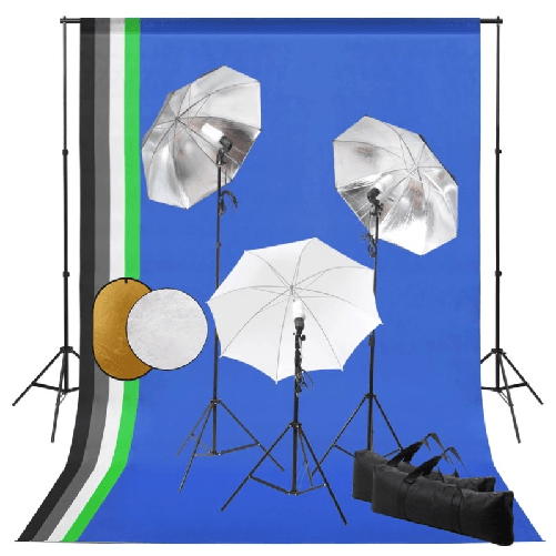 vidaXL Kit Studio Fotografico con Luci, Ombrelli, Fondale e Riflettore