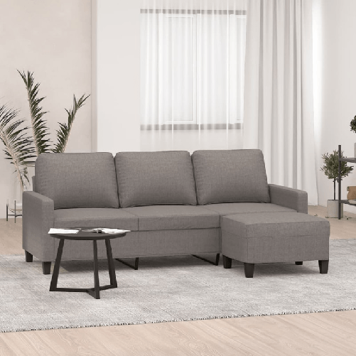 vidaXL Divano a 3 Posti con Poggiapiedi Tortora 180 cm in Tessuto