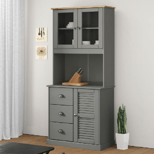 vidaXL Piano Comò VIGO Grigio 78x30x100 cm in Legno Massello di Pino