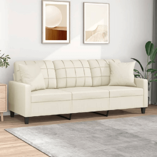 vidaXL Divano a 3 Posti con Cuscini Crema 180 cm in Similpelle