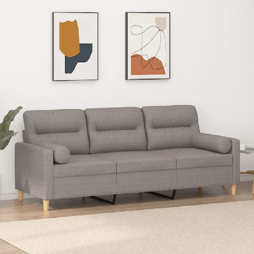 vidaXL Divano a 3 Posti con Cuscini Tortora 180 cm in Tessuto