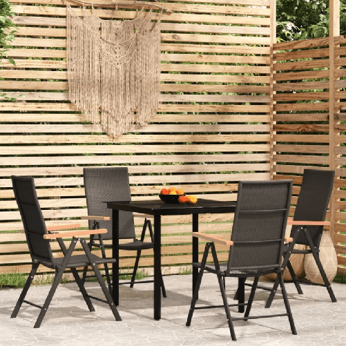 VidaXL Set Mobili da Pranzo per Giardino 5 pz Nero