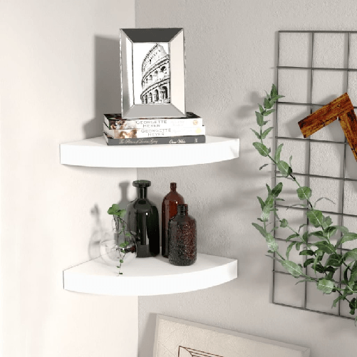 vidaXL Scaffali Angolari a Parete 2 pz Bianchi 25x25x3,8 cm MDF