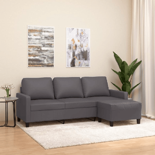 vidaXL Divano a 3 Posti con Poggiapiedi grigio 180 cm in Similpelle