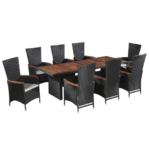 vidaXL Set da Pranzo da Giardino 9 pz con Cuscini in Polyrattan Nero