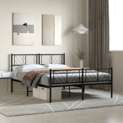 vidaXL Giroletto con Testiera e Pediera Metallo Nero 140x190 cm