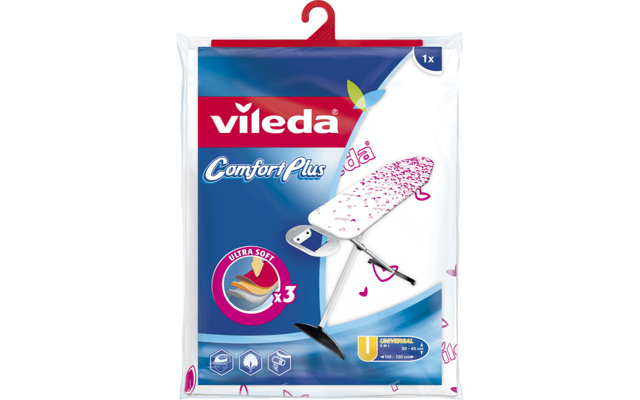Fhp Vileda Comfort Plus Copertura superiore dell'asse da stiro Cotone, Schiuma, Poliestere, Poliuretano Rosa, Bianco Vileda Comfort Plus Copertura sup