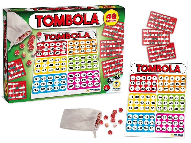 GIOCO TOMBOLA 48 CARTELLE CON TABELLONE