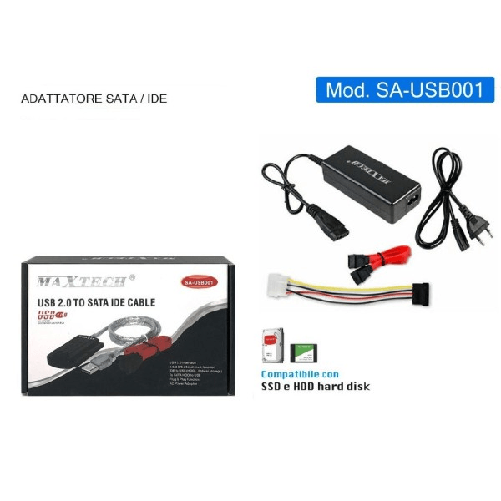 Maxtech-cavo Adattatore Sa-usb001 Sata/ide Porta Usb2.0 Hard Disk 2.5 3.5 Alimentatore Pc -