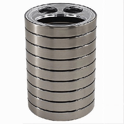 Cleafe-porta Spazzolini Bicchiere A 3 Fori Argento A Righe Moderno Arredo Bagno 10389 -