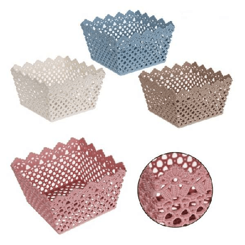 Cestino Portatutto Oggetti Cesto Multiuso Plastica Quadrato 18.2x18.2x11cm 79474 -