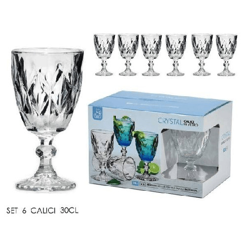 Set 6 Calici Crystal 30 Cl In Vetro Trasparente Elegante Per Bibite Vino Acqua -