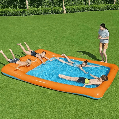 Trade Shop Traesio-piscina Acquascivolo Con Scivolo Acqua E Spruzzi 341 X 213 Cm Pvc Arancione -