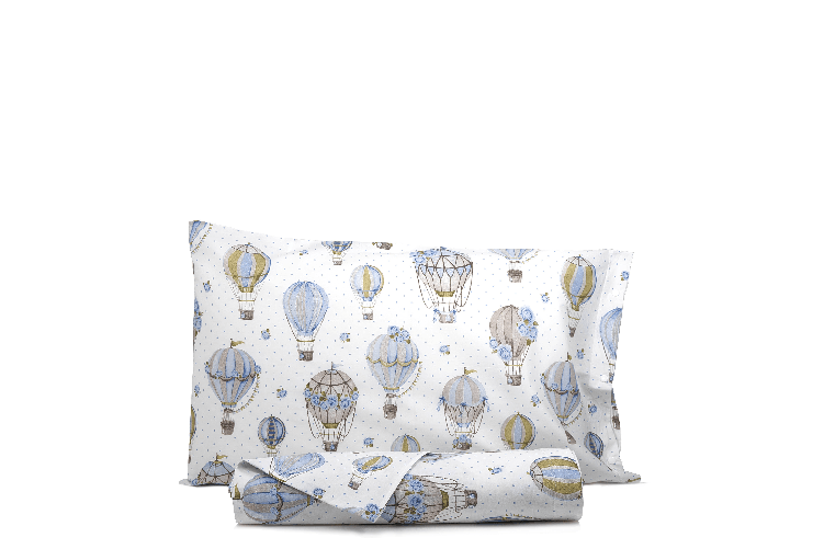 Set copripiumino federe letto parure copripiumino stampa fantasia 100% cotone Made in Italy Mongolfiere Azzurro PIAZZA E MEZZA Dimensione SINGOLO