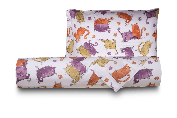 Set copripiumino federe letto parure copripiumino stampa fantasia 100% cotone Made in Italy GATTI ARANCIONE MATRIMONIALE Set copripiumino federe letto