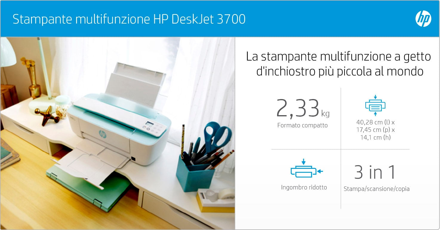 HP DeskJet Stampante multifunzione 3760, Colore, Stampante per Casa, Stampa, copia, scansione, wireless, wireless; idonea a Instant Ink; stampa da sma