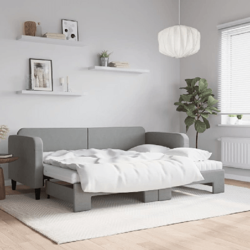 VidaXL Divano Letto Estraibile Materassi Grigio Chiaro 80x200 Tessuto